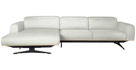 ECKSOFA in Echtleder Weiß  163/305 cm  - Eichefarben/Schwarz, Design, Leder/Holz (163/305cm) - Novel