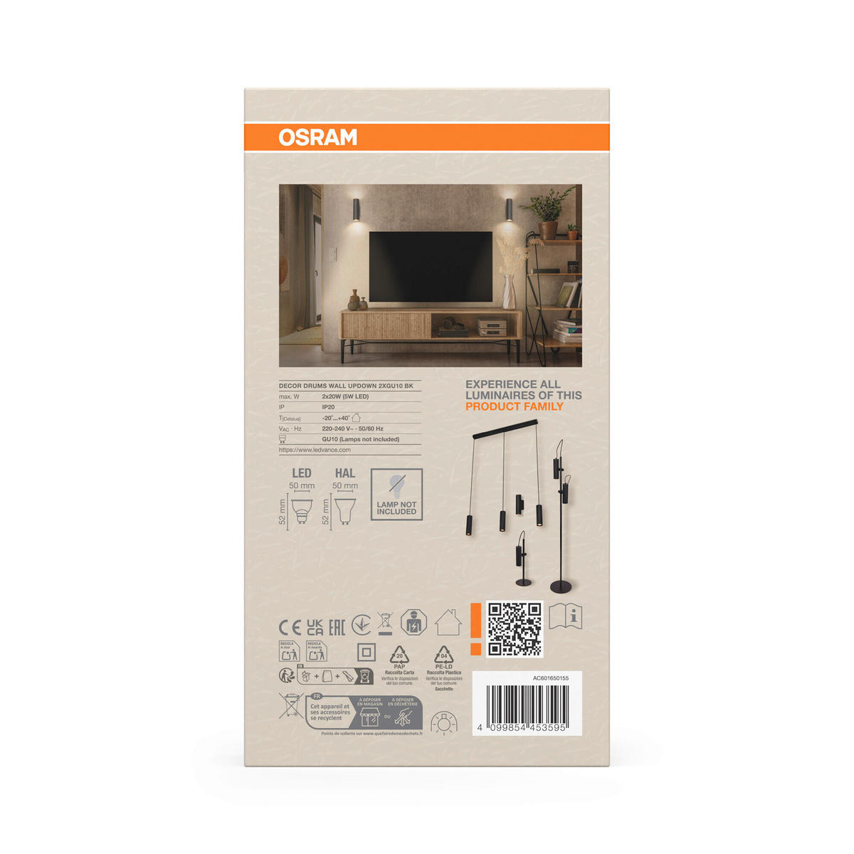 WANDLEUCHTE 5.5/8.5/20 cm   - Basics, Metall (5.5/8.5/20cm) - Osram