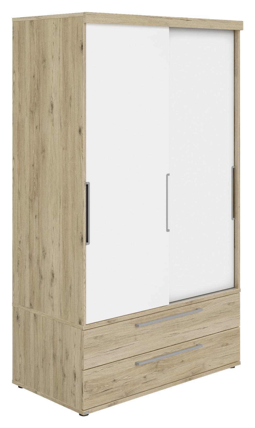 SCHIEBETÜRENSCHRANK 2-türig Weiß, Eichefarben - Eichefarben/Silberfarben, Design, Holzwerkstoff/Metall (123,6/206,9/63,9cm) - Paidi