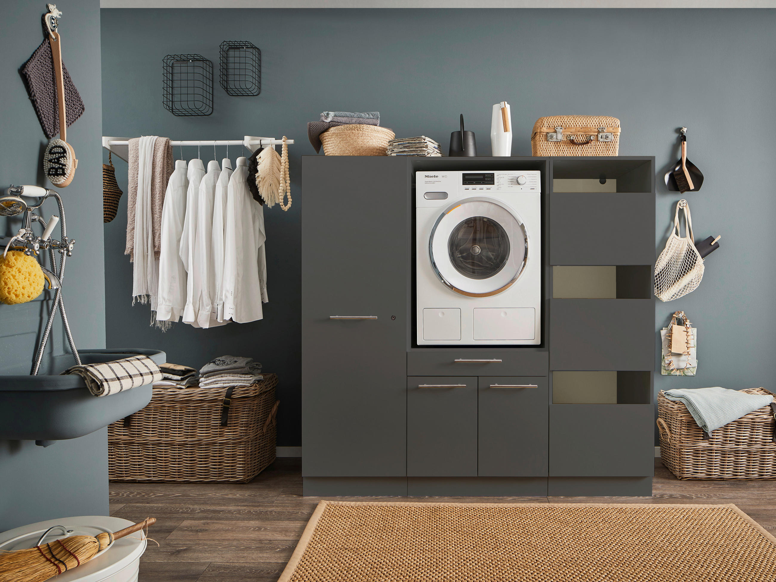MEHRZWECKSCHRANK 50/162/67,5 cm  in Anthrazit  - Anthrazit/Silberfarben, Design, Holzwerkstoff/Metall (50/162/67,5cm)