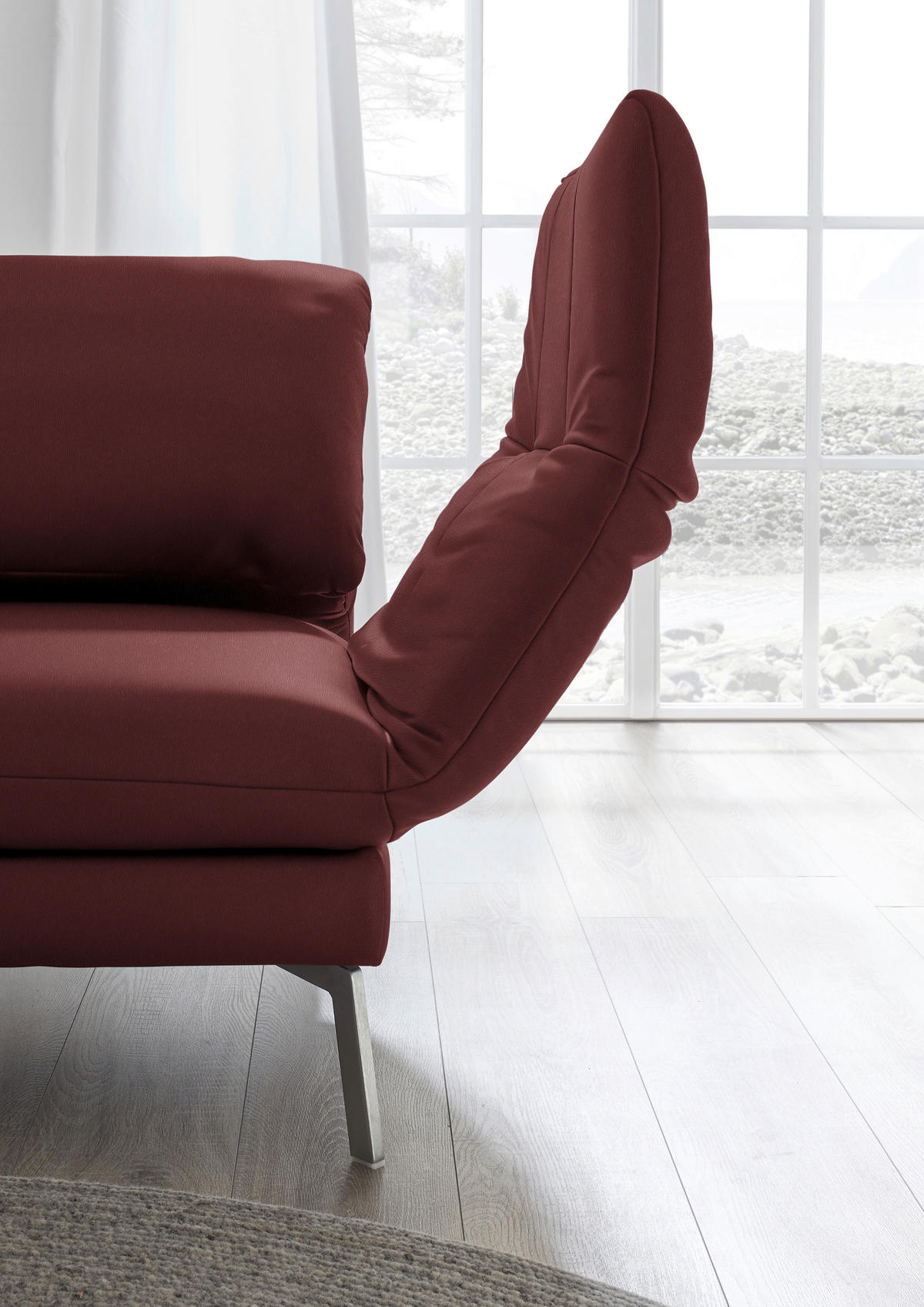RÉCAMIERE in Echtleder Rot  - Chromfarben/Rot, Design, Leder/Metall (209/85-109/95-16cm) - Dieter Knoll