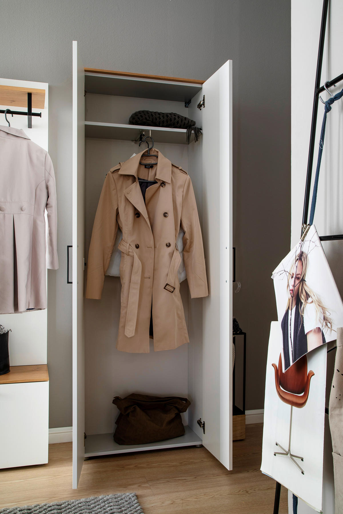 GARDEROBE 5-teilig  in 220/198/29 cm  - Wildeiche/Weiss, Design, Holz/Holzwerkstoff (220/198/29cm) - Moderano