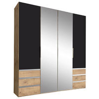 DREHTÜRENSCHRANK 200/216/58 cm,  in Graphitfarben, Silberfarben, Eichefarben, 4-türig  - Chromfarben/Plankeneiche, MODERN, Glas/Holzwerkstoff (200/216/58cm) - MID.YOU