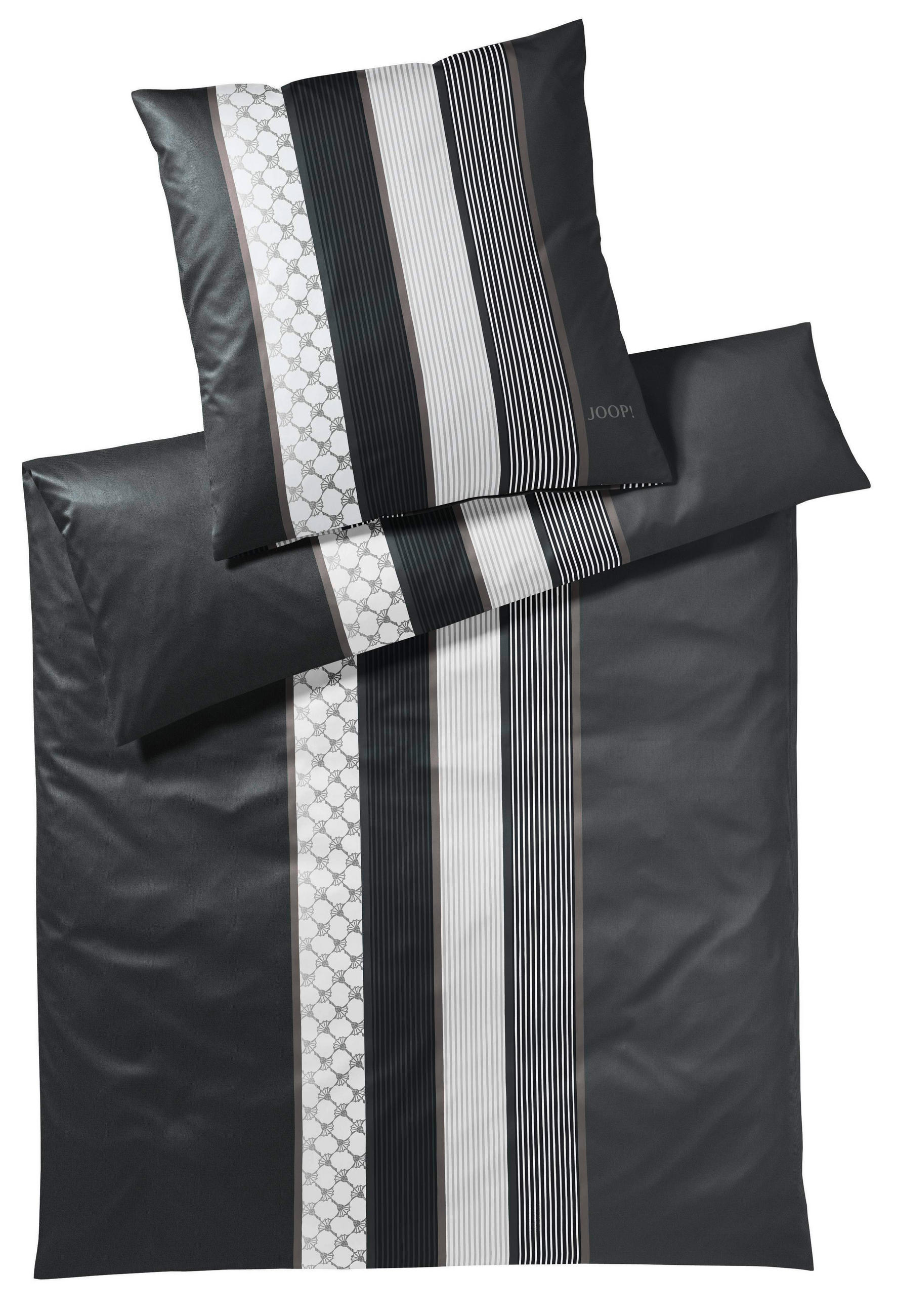 BETTWÄSCHESET Makosatin 160/210 cm  100 cm/65 cm  - Anthrazit/Schwarz, Design, Naturmaterialien/Textil (160/210cm) - Joop!