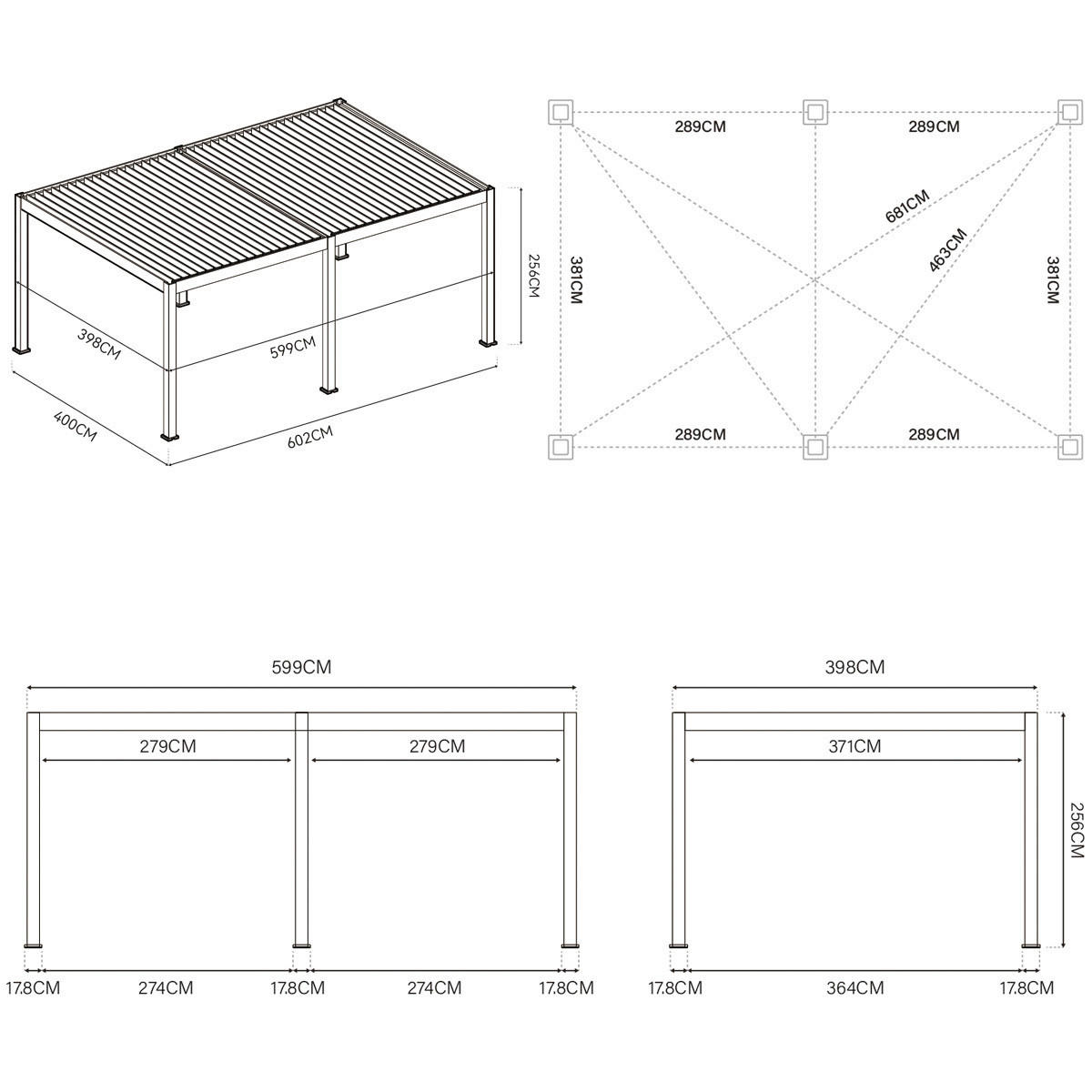 PERGOLA 600/255/400 cm Aluminium  - Weiß, Basics, Metall (600/255/400cm) - Gardenson
