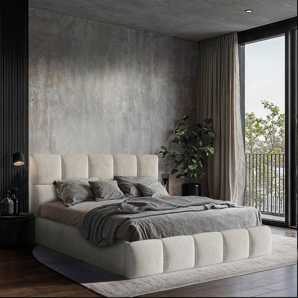 POLSTERBETT 180/200 cm,  in Beige, gepolstertes Kopfteil, Lattenrost, Bettkasten,  - Beige/Schwarz, MODERN, Holz/Holzwerkstoff (180/200cm) - MID.YOU