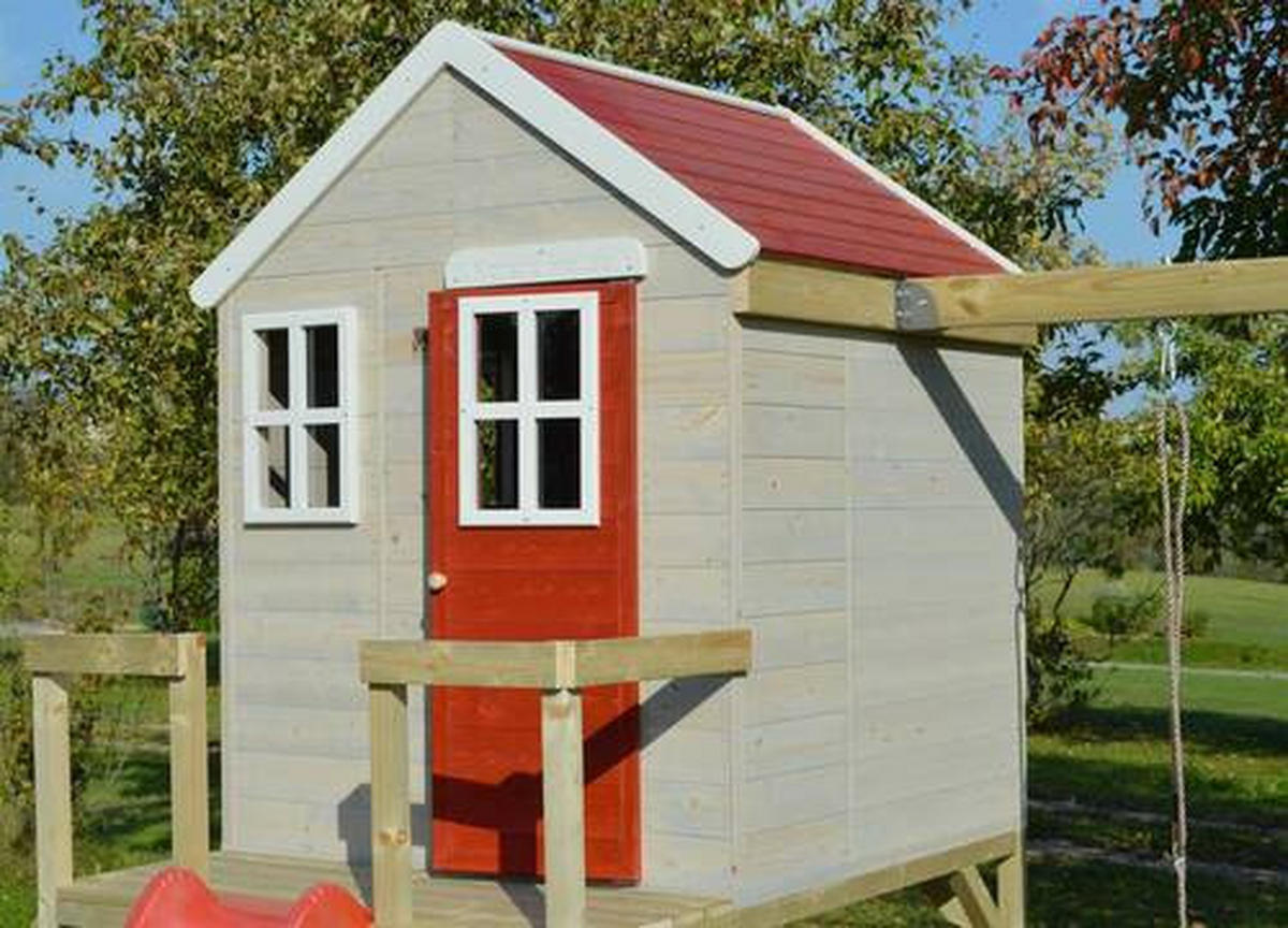 SPIELHAUS 350/242/290 cm  - Rot/Naturfarben, KONVENTIONELL, Holz (350/242/290cm) - Ambia Garden