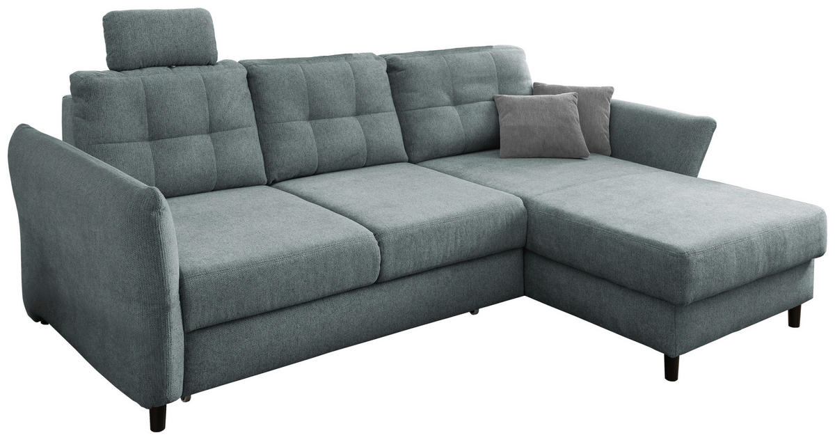 ECKSOFA in Chenille Blau  - Mintgrau/Blau, MODERN, Holz/Textil (250-280/176cm) - Livetastic