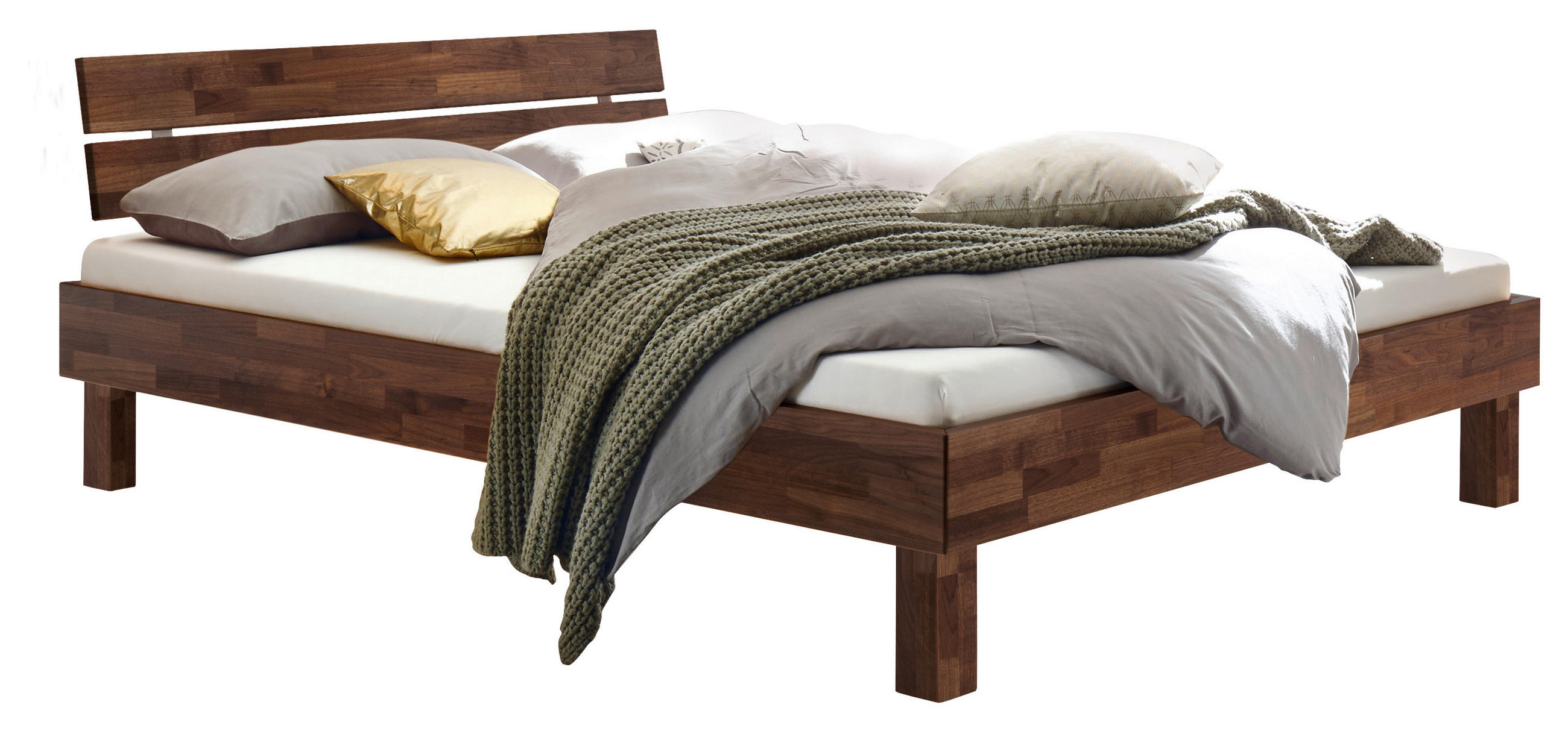 BETT 200/200 cm,  in Nussbaumfarben,  - Nussbaumfarben, Natur, Holz (200/200cm) - Hasena