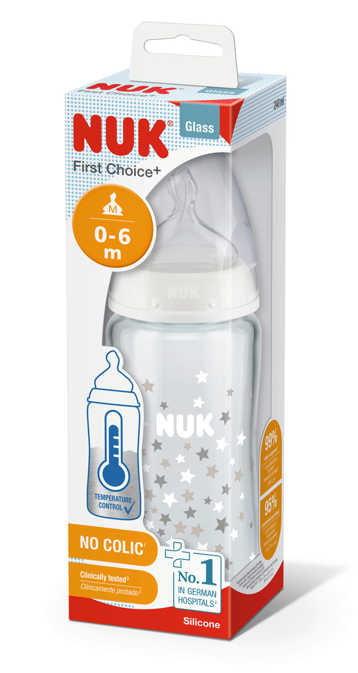 BABYFLASCHE First Choice + 240 ml  - Transparent, Basics, Glas (6,6/6,6/23,5cm) - NUK