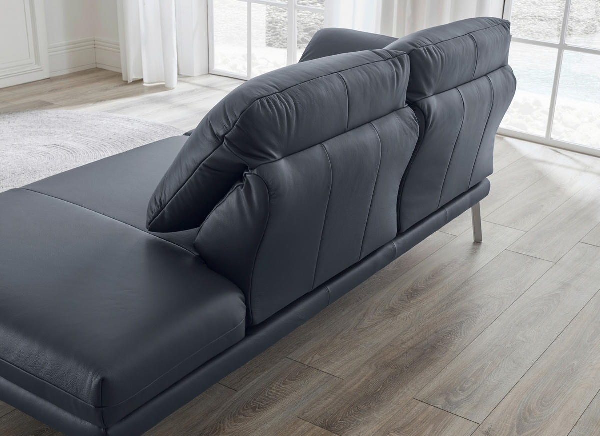 RÉCAMIERE in Echtleder Dunkelblau, Blaugrau  - Chromfarben/Blaugrau, Design, Leder/Metall (209/85-109/95-16cm) - Dieter Knoll