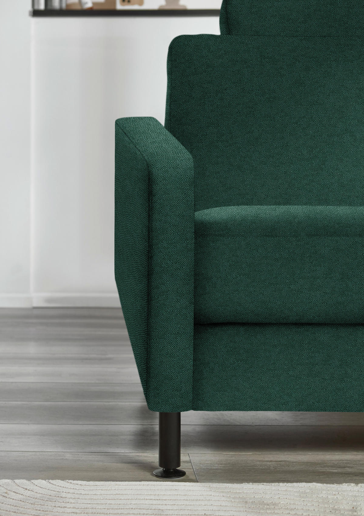 ECKSOFA Dieter Knoll in Chenille, Flachgewebe Waldgrün  316/175 cm  - Waldgrün/Schwarz, Design, Textil/Metall (316/175cm) - Dieter Knoll