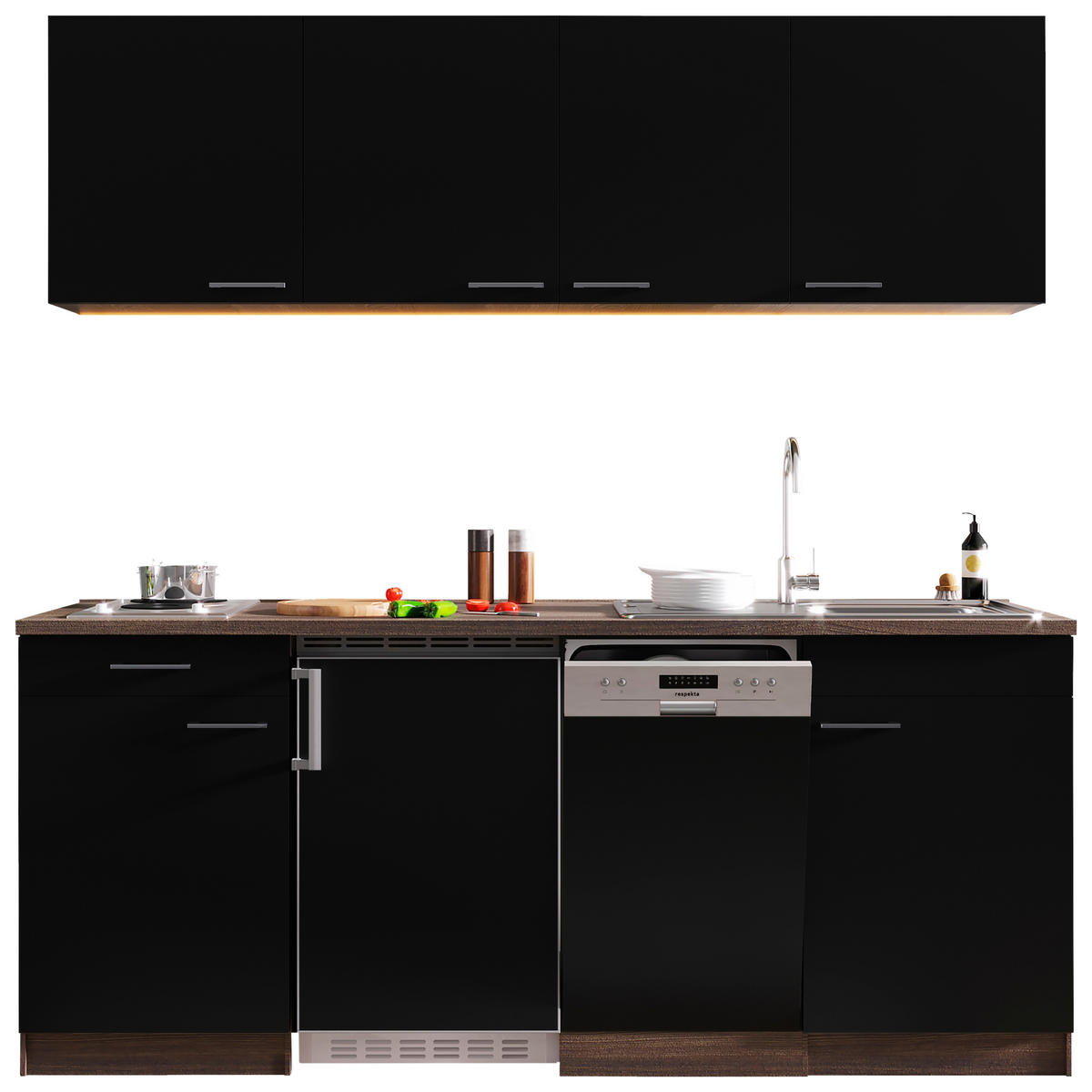 KÜCHENBLOCK 195 cm   in Schwarz, Eichefarben  - Eichefarben/Schwarz, Basics, Holzwerkstoff (195cm) - Respekta