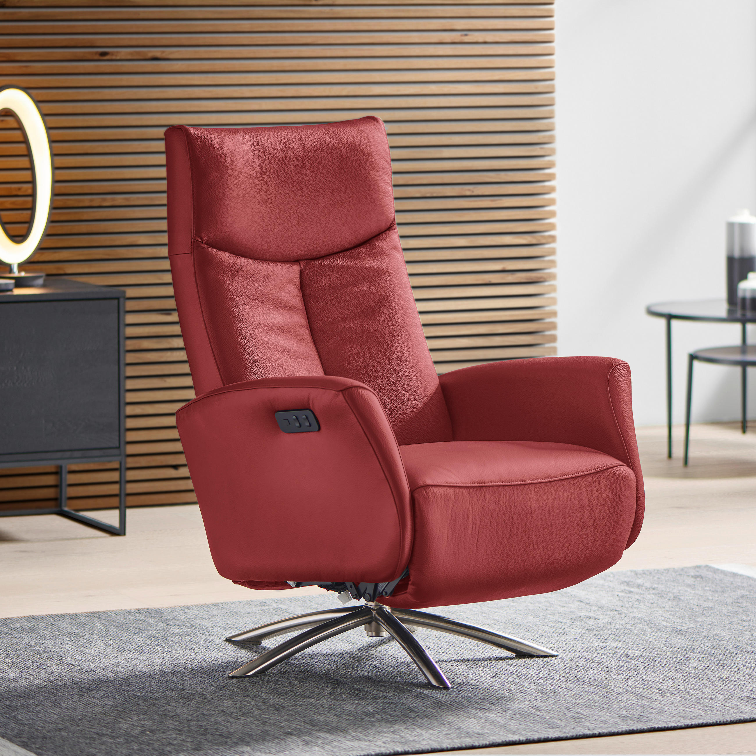RELAXSESSEL in Leder Rot  - Silberfarben/Rot, Design, Leder/Metall (73/105/82cm) - Welnova
