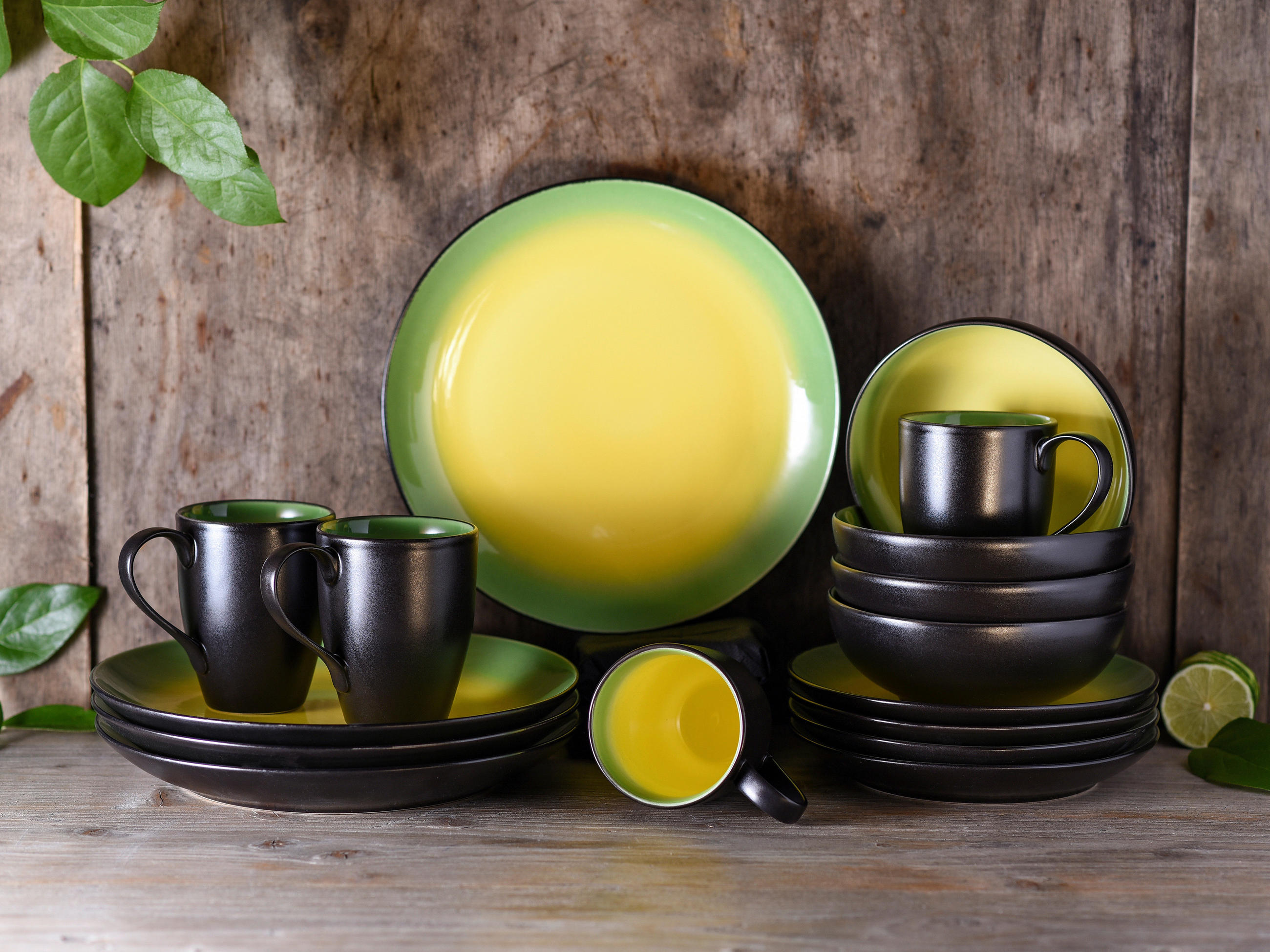 KOMPLETT SERVIS HOT - GREEN 16 delar  - grön/svart, Basics, keramik (35/34/35cm) - Creatable