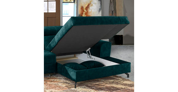 ECKSOFA Petrol Velours - Petrol/Schwarz, Design, Textil/Metall (267/181cm) - Carryhome