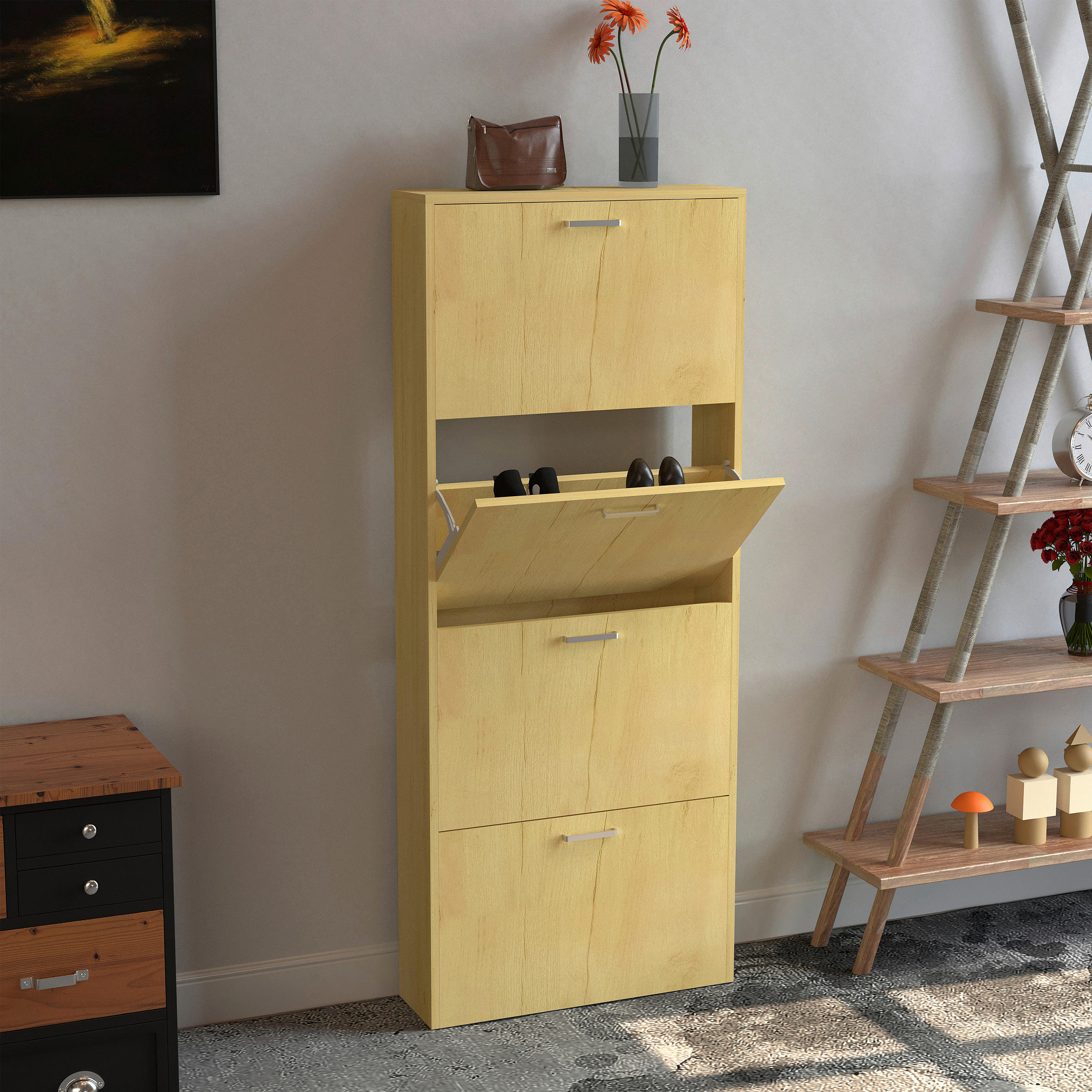 SCHUHSCHRANK Honigeiche  - Honigeiche/Silberfarben, Design, Holzwerkstoff/Kunststoff (59/144/17cm) - MID.YOU