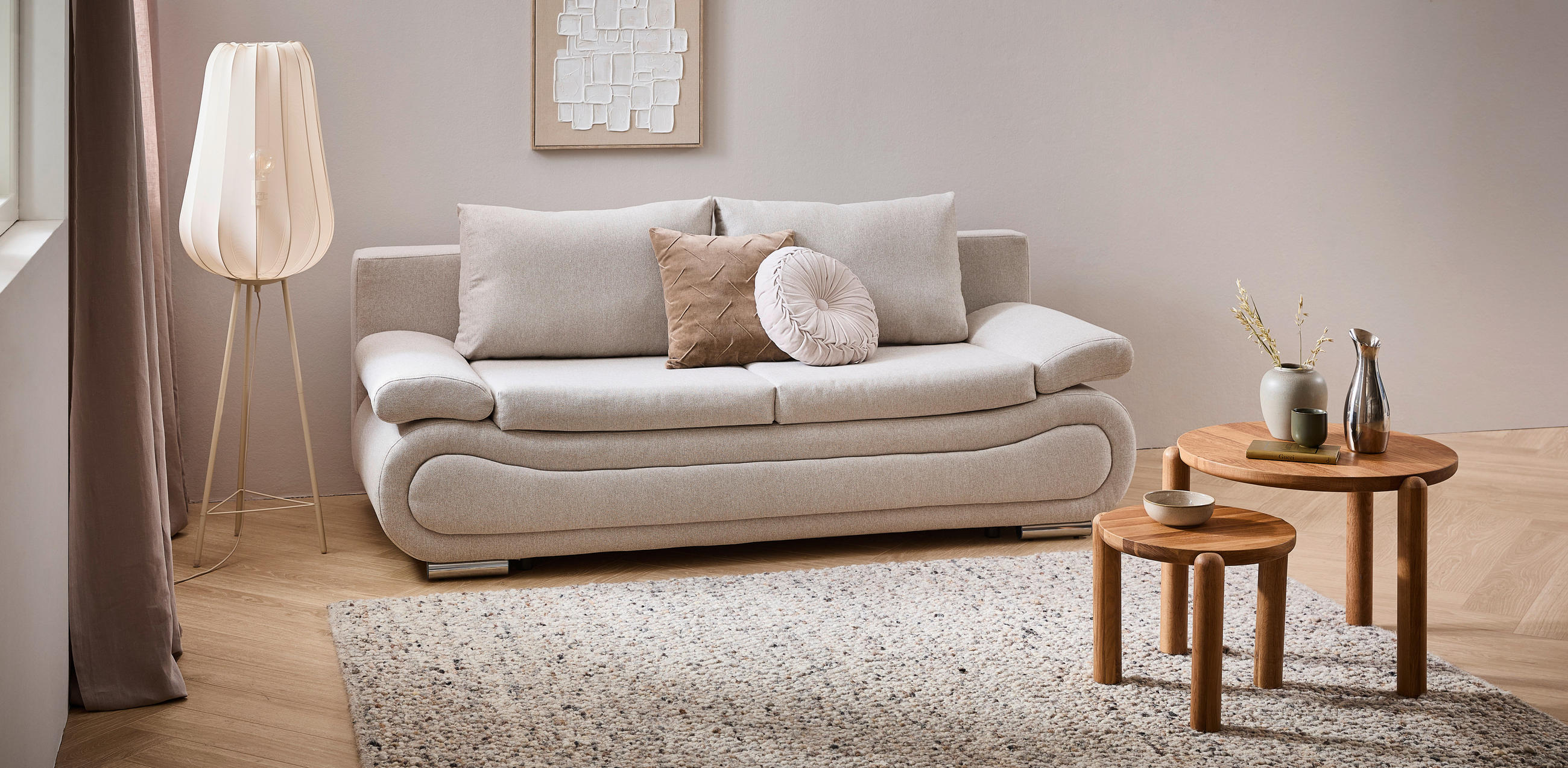SCHLAFSOFA in Jacquard Beige - Chromfarben/Beige, Design, Textil (200/78/90cm) - Venda