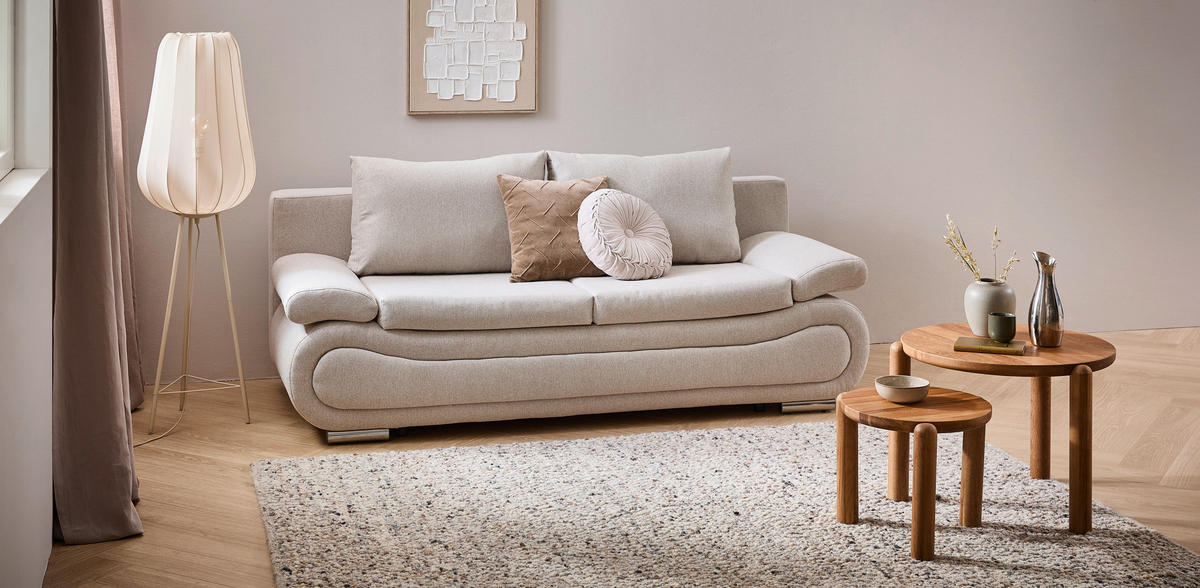 SCHLAFSOFA Jacquard Beige  - Chromfarben/Beige, Design, Textil (200/78/90cm) - Venda