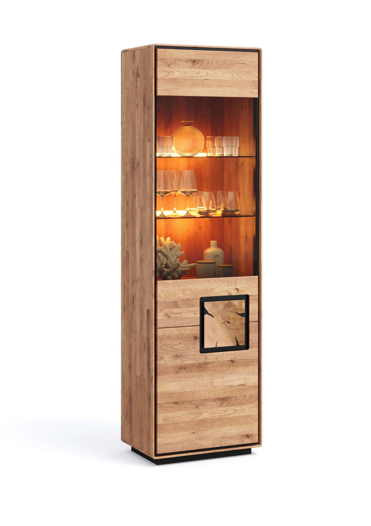 VITRINE  in massiv Wildeiche Schwarz, Wildeiche  - Wildeiche/Schwarz, Basics, Glas/Holz (60/203/40cm) - Livetastic