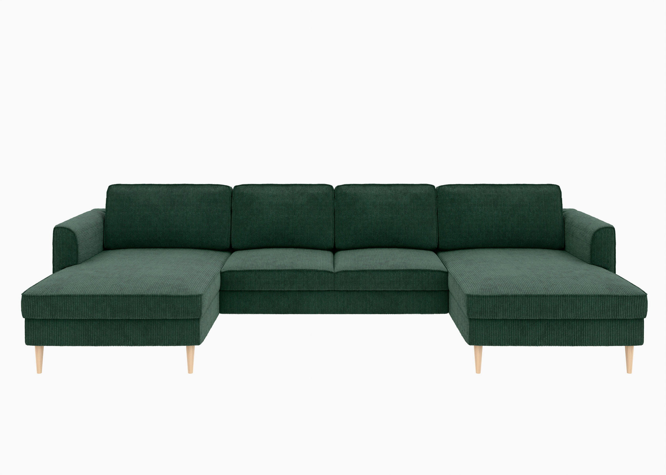 WOHNLANDSCHAFT Dunkelgrün Cord  - Dunkelgrün/Buchefarben, MODERN, Holz/Textil (161/306/161cm) - Trendmanufaktur