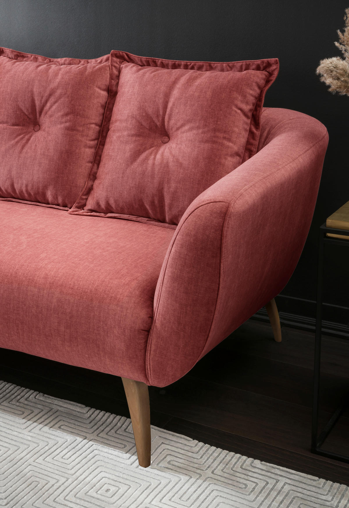3-SITZER-SOFA in Velours Koralle, Multicolor  - Koralle/Buchefarben, Modern, Holz/Textil (236/94/103cm) - Livetastic