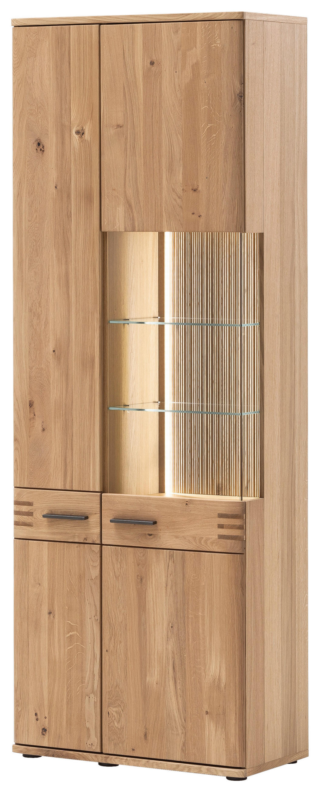 VITRINE  in furniert, massiv Balkeneiche Eichefarben  - Eichefarben/Anthrazit, Design, Glas/Holz (75/208/37cm) - Livetastic