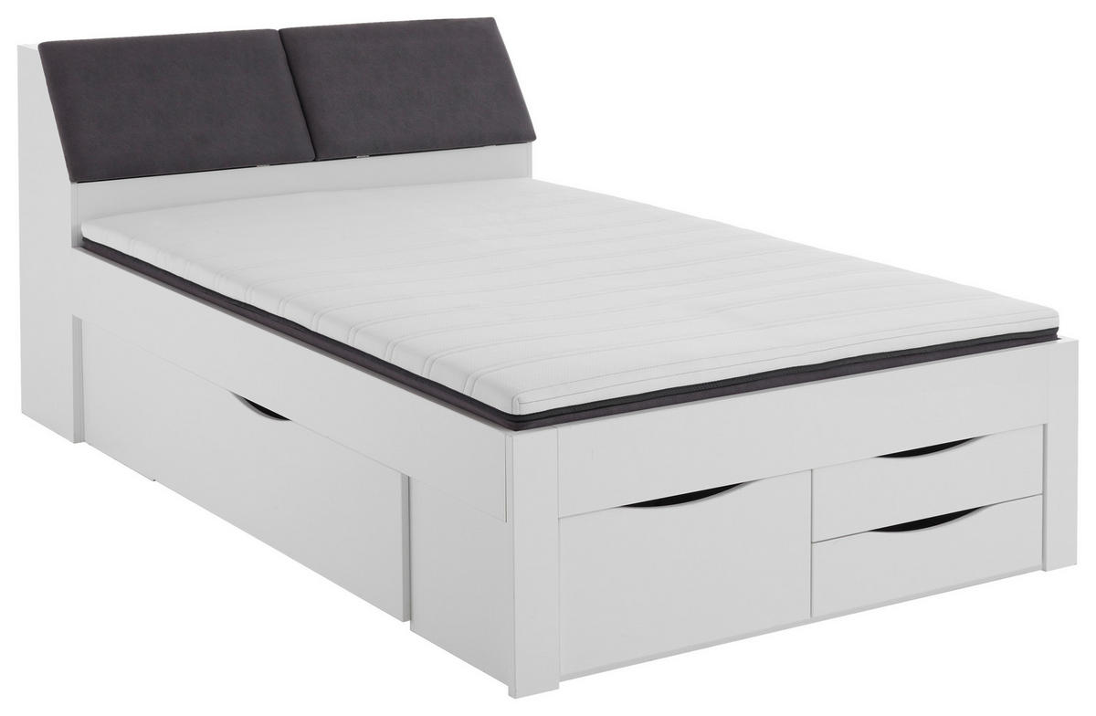 STAURAUMBETT 140/200 cm  in Weiß  - Weiß/Grau, KONVENTIONELL, Holzwerkstoff (140/200cm) - Boxxx