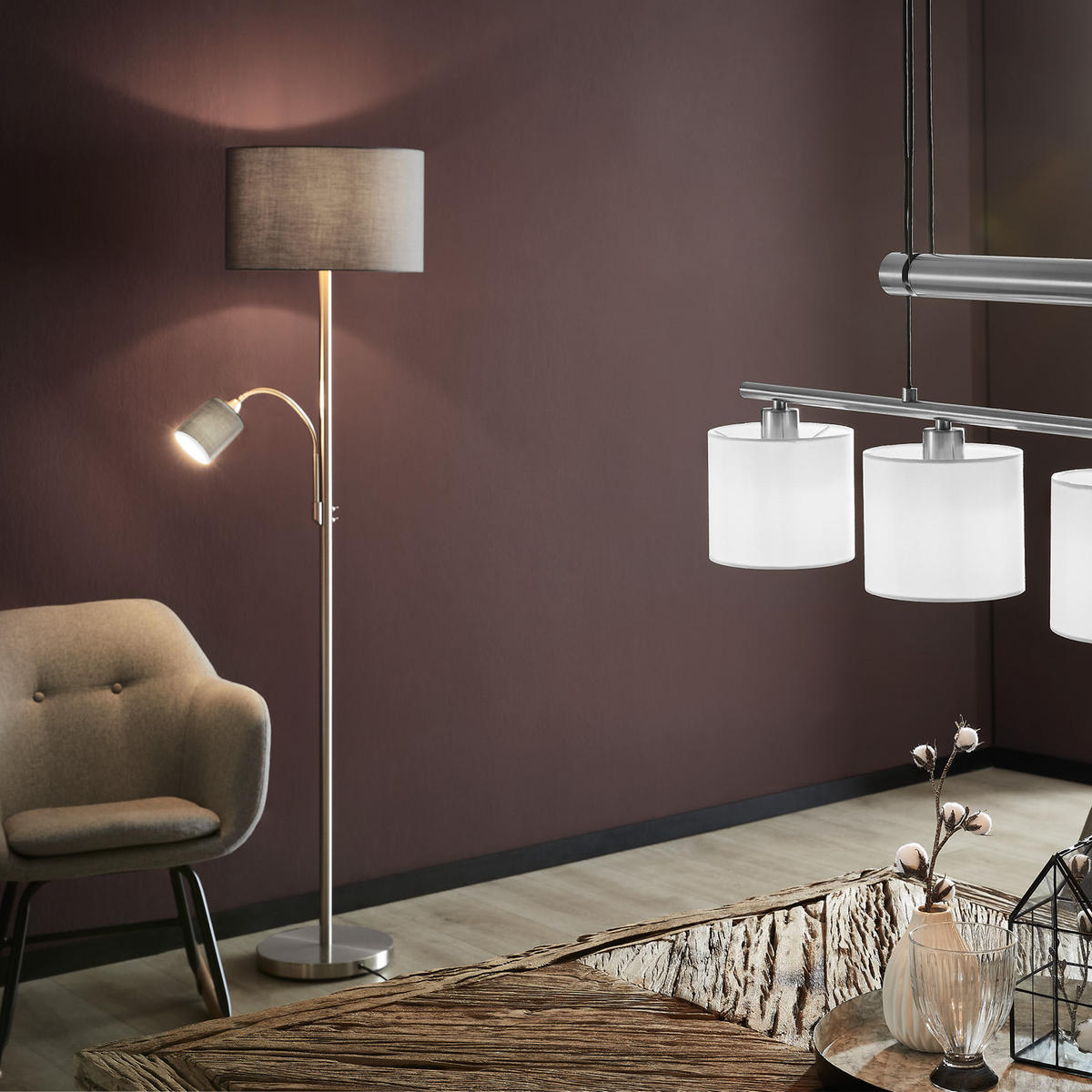 STOJACIA LAMPA, 40/170 cm  - sivá/niklová, Konventionell, kov/textil (40/170cm) - Trio Leuchten