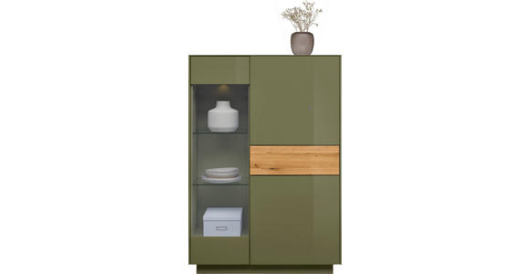HIGHBOARD Triest Triest Eichefarben, Olivgrün  101/150/42 cm  - Eichefarben/Olivgrün, Design, Glas/Holz (101/150/42cm) - Novel