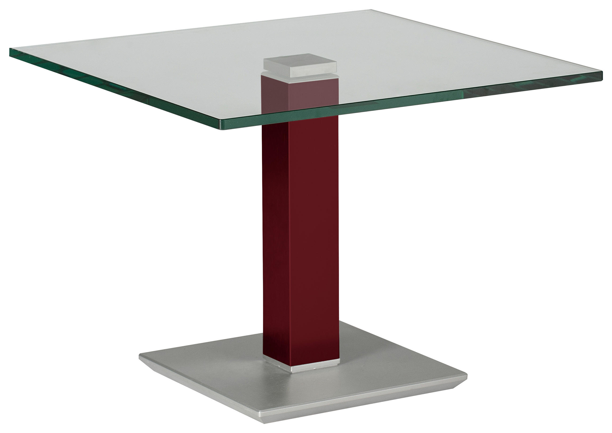 BEISTELLTISCH 60/60/46-65 cm Edelstahlfarben, Weinrot quadratisch  - Edelstahlfarben/Weinrot, Design, Glas/Kunststoff (60/60/46-65cm)
