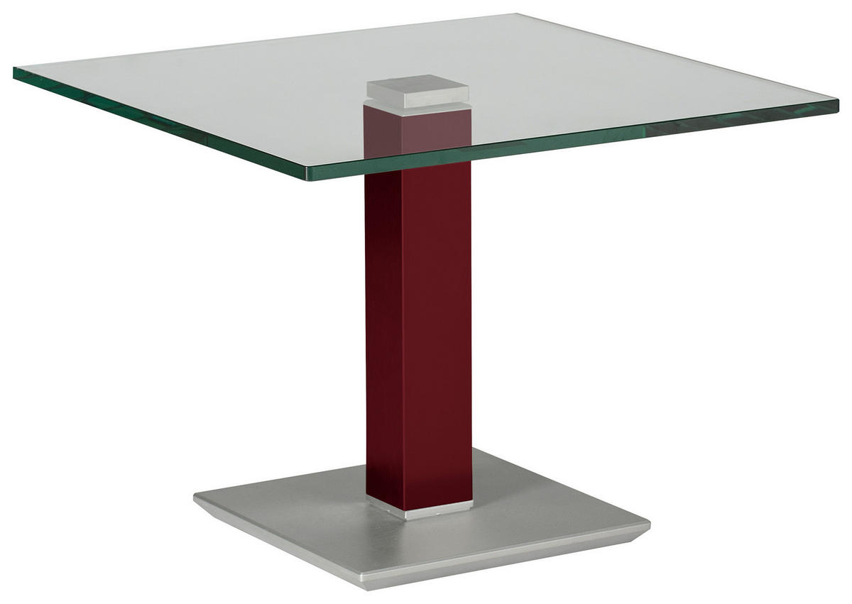 BEISTELLTISCH 60/60/46-65 cm Edelstahlfarben, Weinrot quadratisch  - Edelstahlfarben/Weinrot, Design, Glas/Kunststoff (60/60/46-65cm)