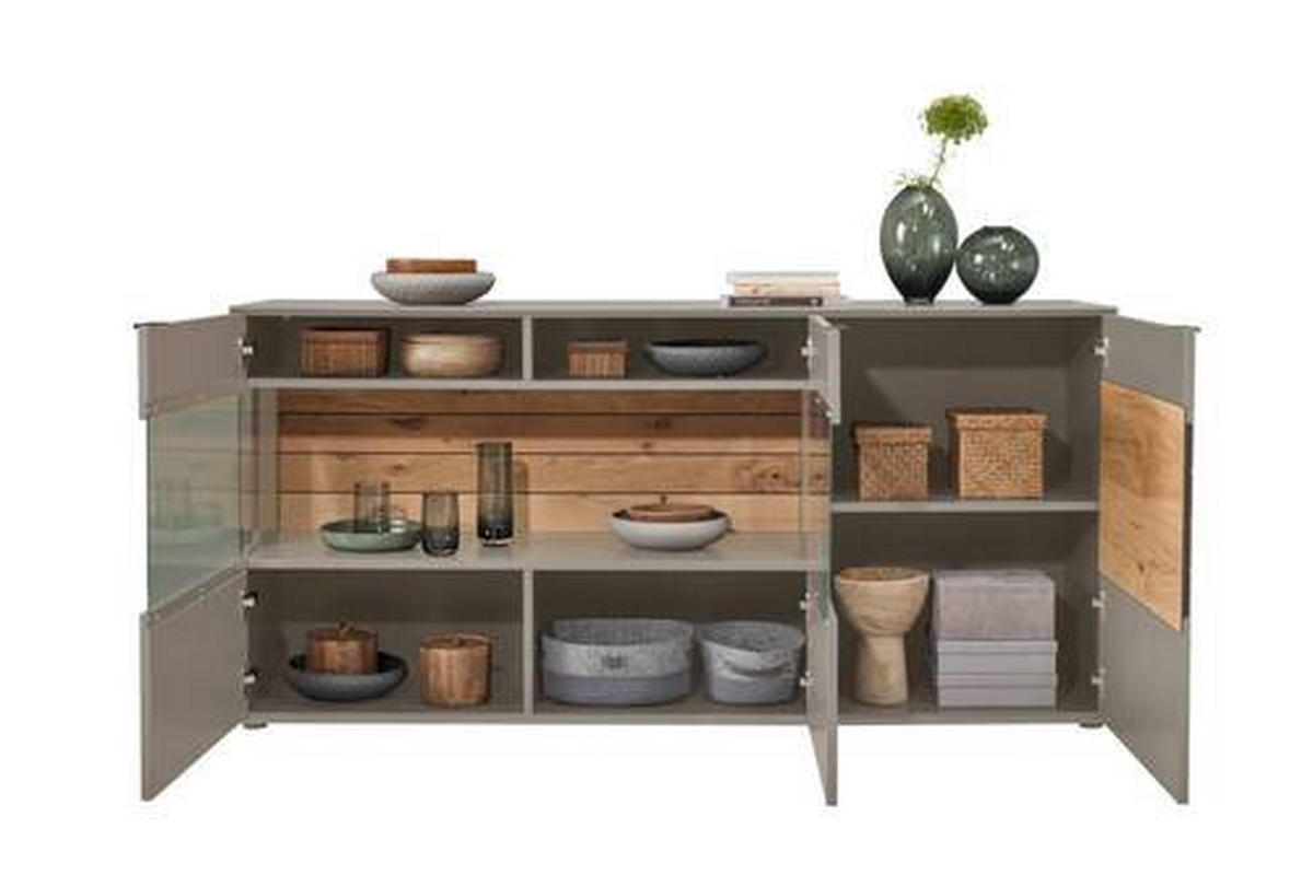 SIDEBOARD Grau, Eichefarben  181,9/87,9/45,2 cm  - Eichefarben/Schwarz, Design, Glas/Holz (181,9/87,9/45,2cm) - Dieter Knoll