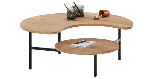 COUCHTISCH Eiche massiv 100/100/36,5 cm organisch Schwarz, Eichefarben - Eichefarben/Schwarz, Natur, Holz/Metall (100/100/36,5cm) - Novel