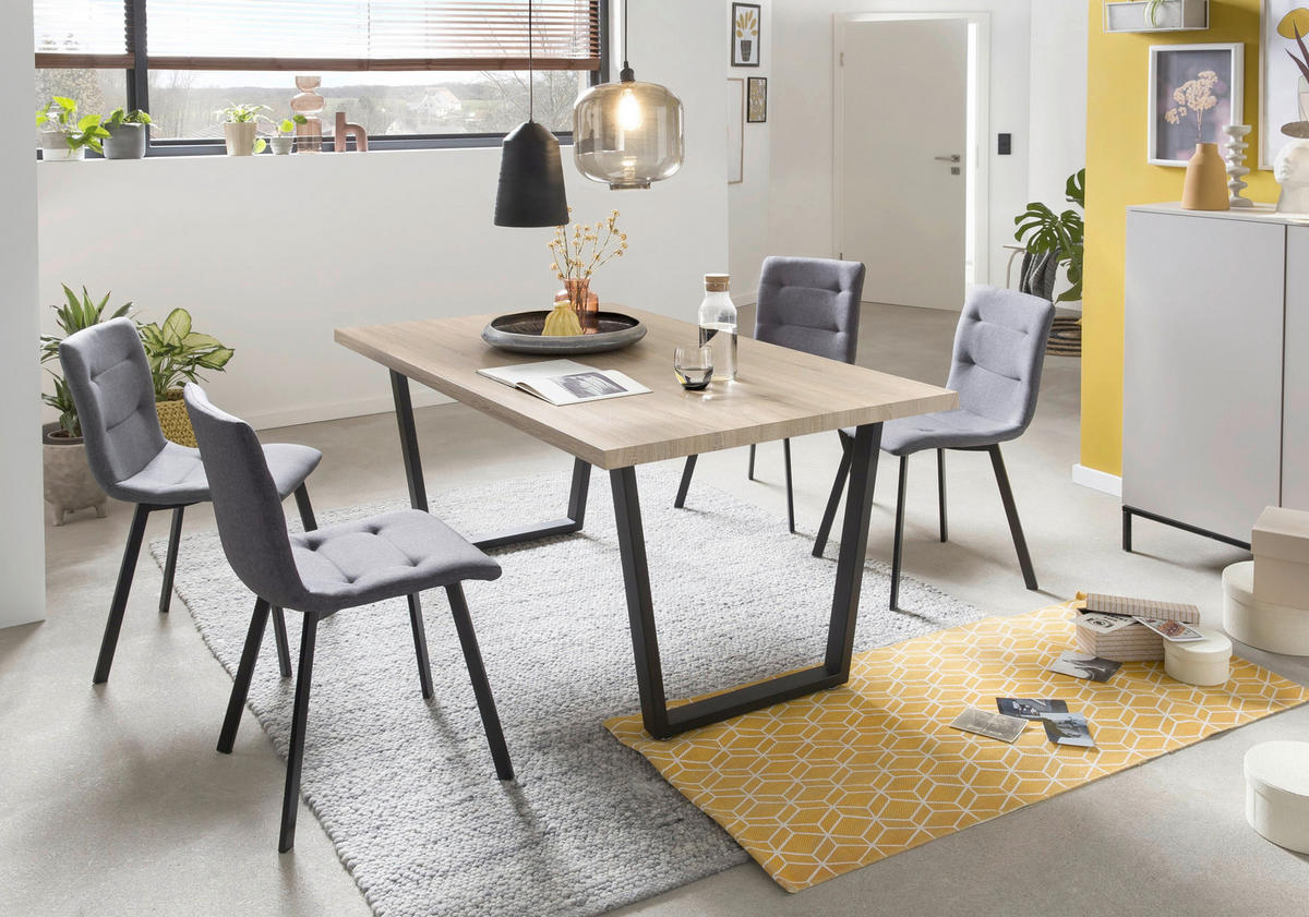 ESSTISCH rechteckig Naturfarben, Schwarz  - Schwarz/Naturfarben, Design, Holzwerkstoff/Metall (160/90/75cm) - Livetastic