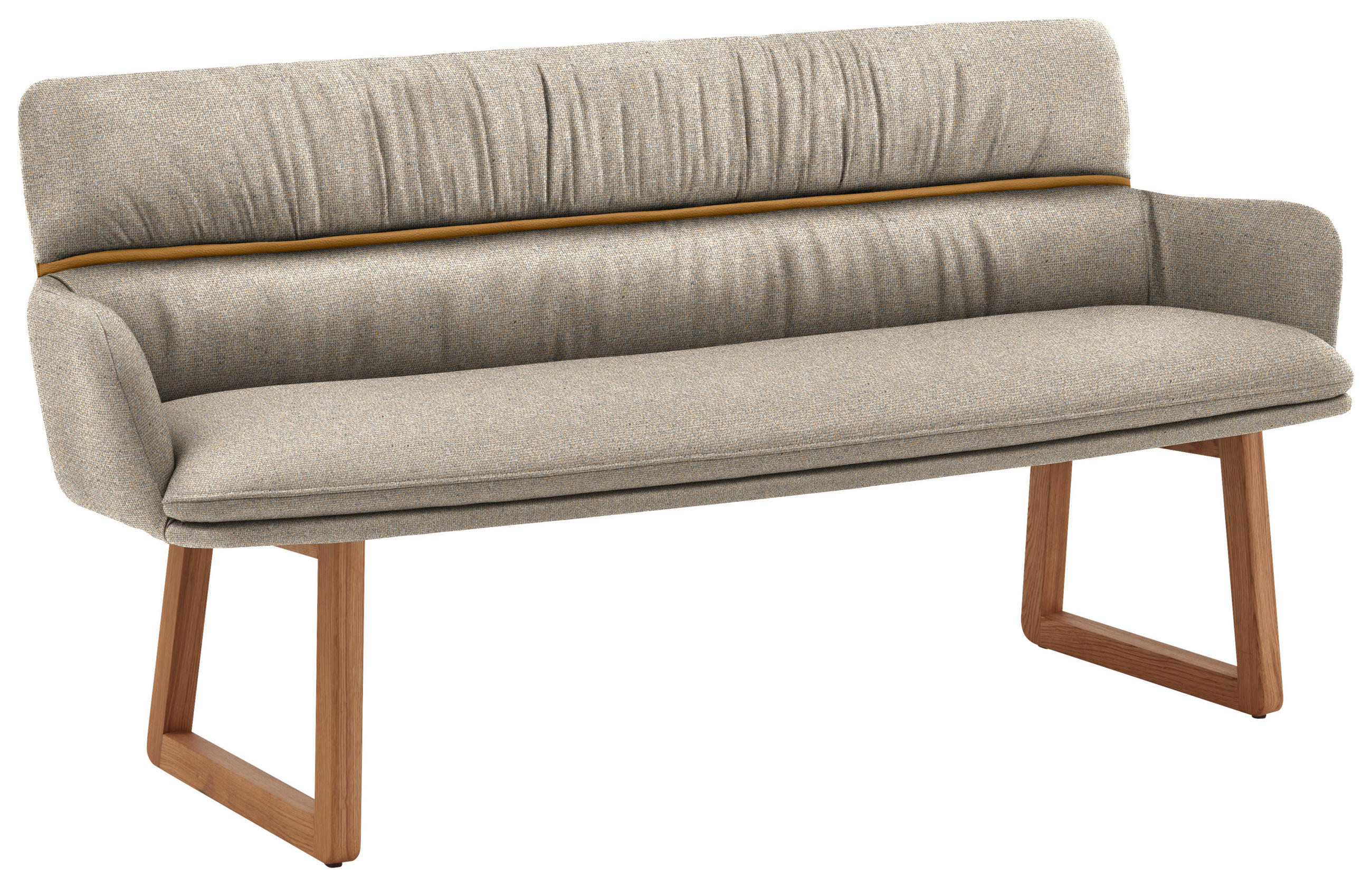 SITZBANK 200/86/68 cm Mikrofaser Greige, Currygelb Wildeiche massiv  - Wildeiche/Currygelb, Design, Holz/Textil (200/86/68cm) - Valdera