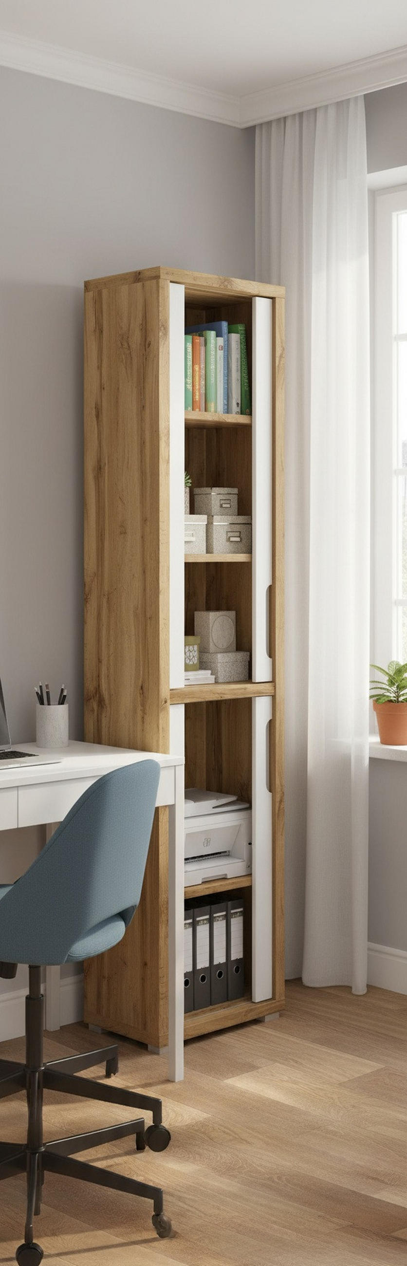 VITRINE  in Eichefarben, Weiß Hochglanz  - Eichefarben/Weiß Hochglanz, MODERN, Glas/Holzwerkstoff (44/218/36cm) - Xora