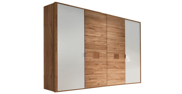 DREHTÜRENSCHRANK 250/218,5/60 cm 4-türig Weiß, Eichefarben - Eichefarben/Anthrazit, Natur, Glas/Holz (250/218,5/60cm) - Valnatura