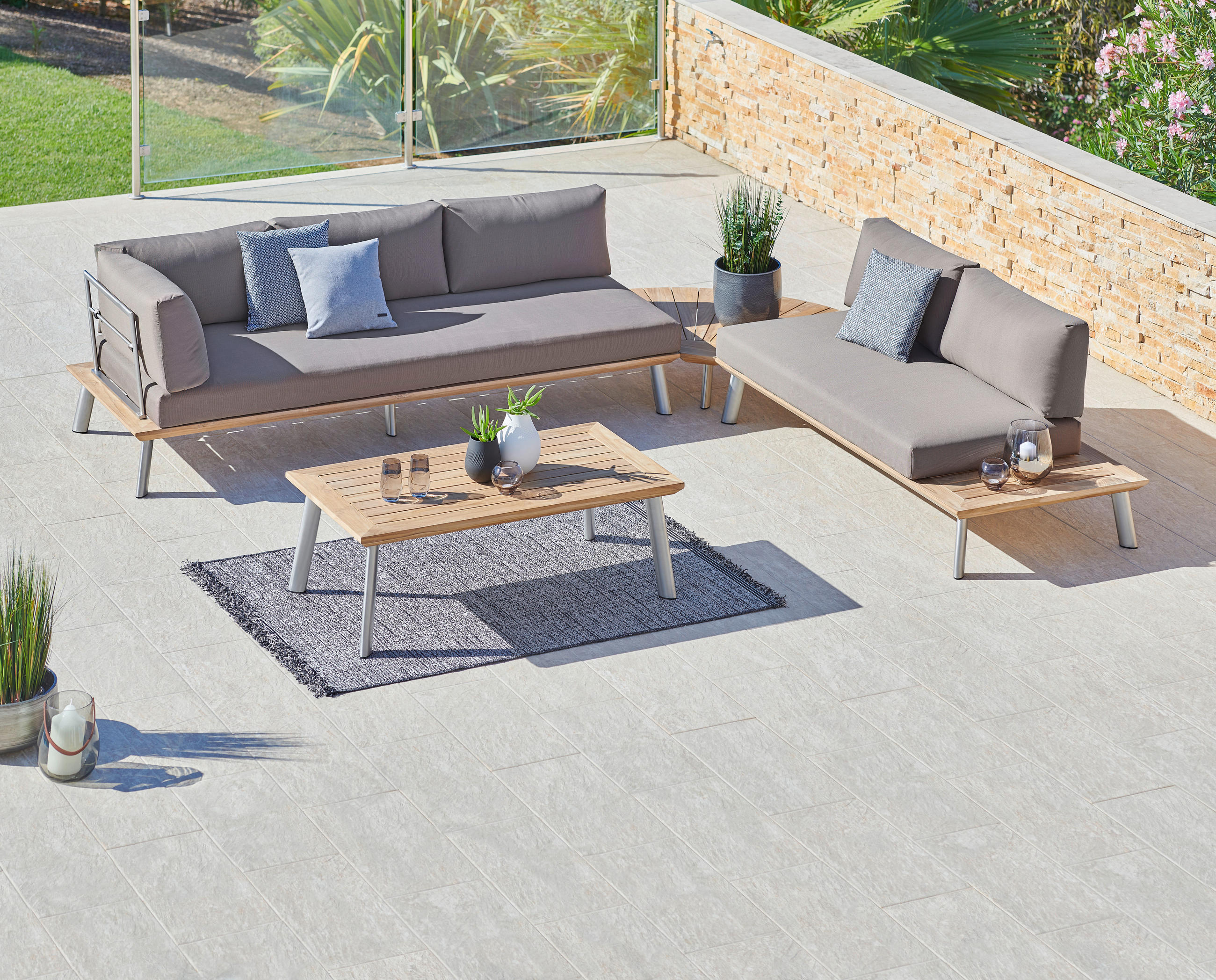 LOUNGESOFA  - Edelstahlfarben/Beige, Modern, Holz/Textil (175/75/80cm) - Amatio
