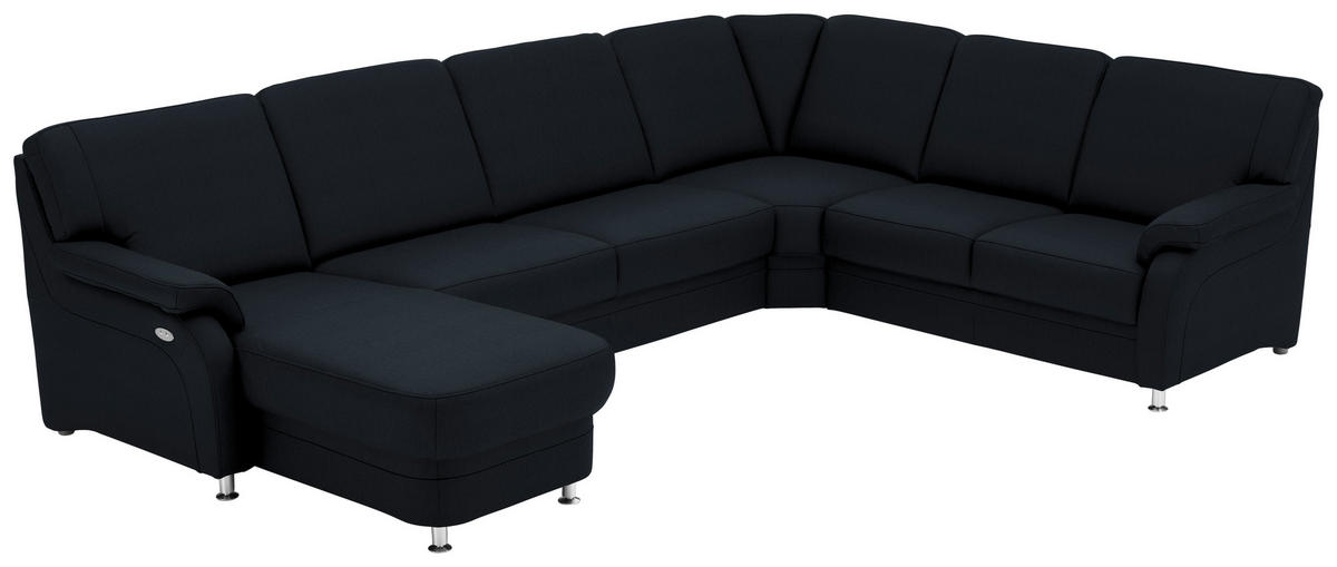 WOHNLANDSCHAFT Echtleder Dunkelblau  - Alufarben/Dunkelblau, Konventionell, Leder/Metall (165/329/239cm) - Beldomo Premium