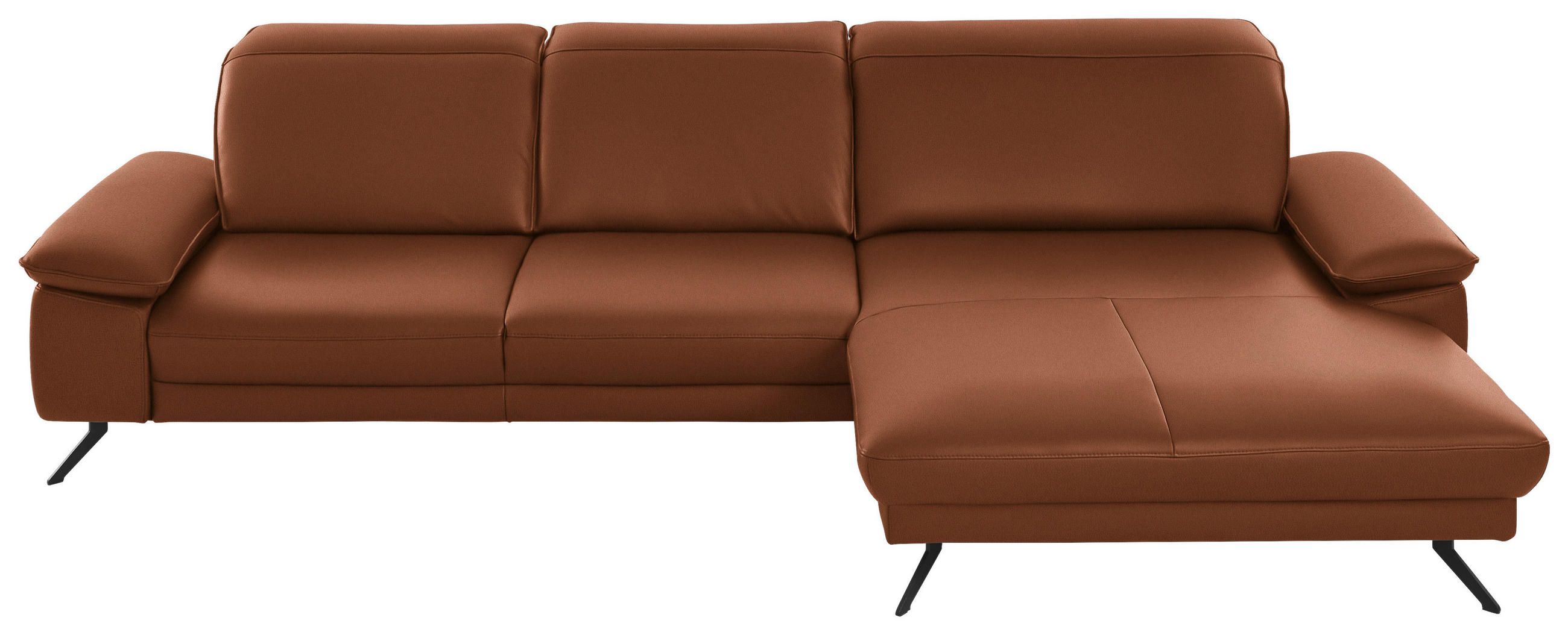ECKSOFA in Echtleder Cognac  328/193 cm  - Cognac/Schwarz, Design, Leder/Metall (328/193cm) - Dieter Knoll