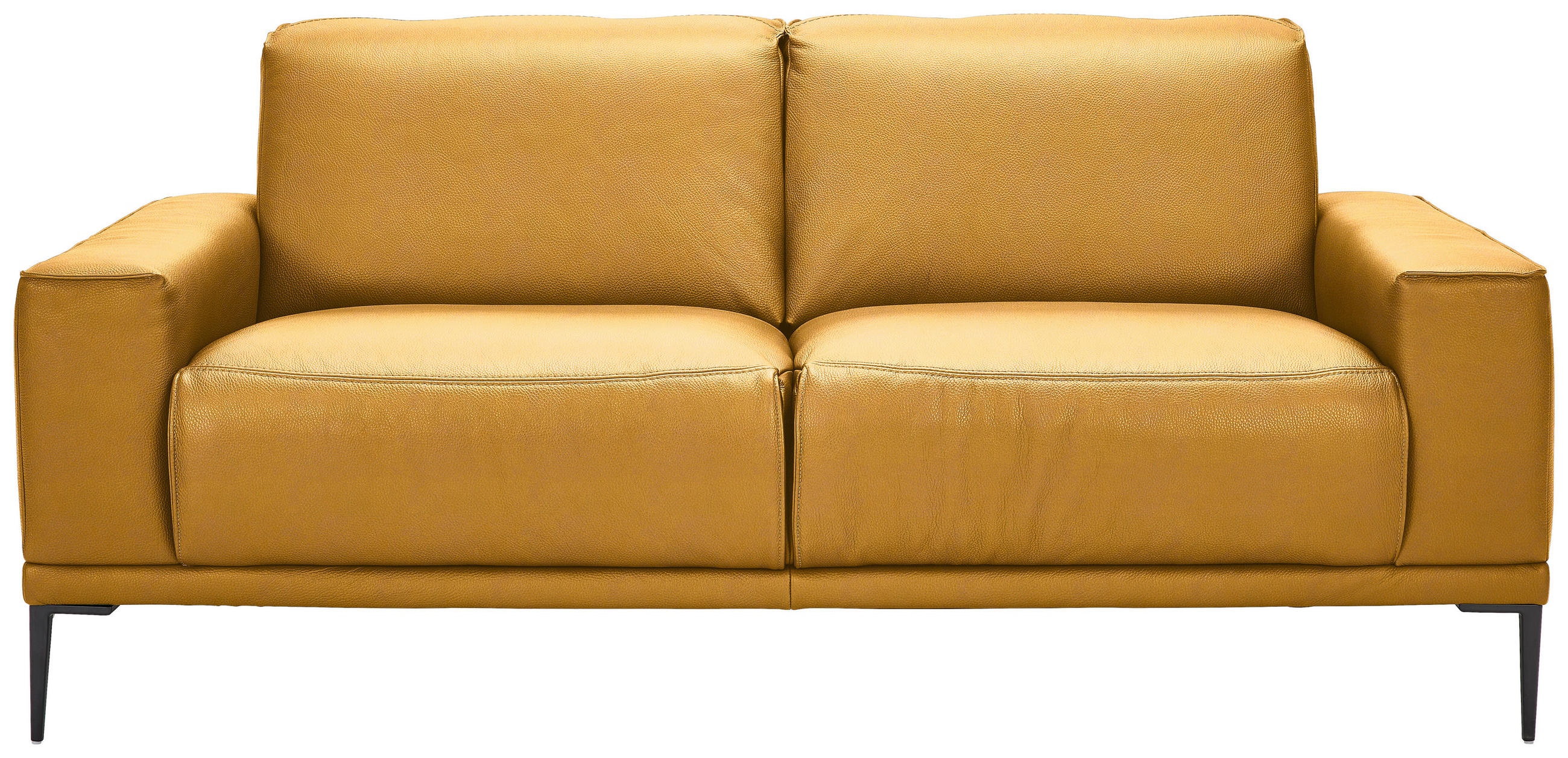 2-SITZER-SOFA Echtleder Currygelb  - Currygelb/Schwarz, Design, Leder/Metall (180/82/92cm) - Johann Jakob