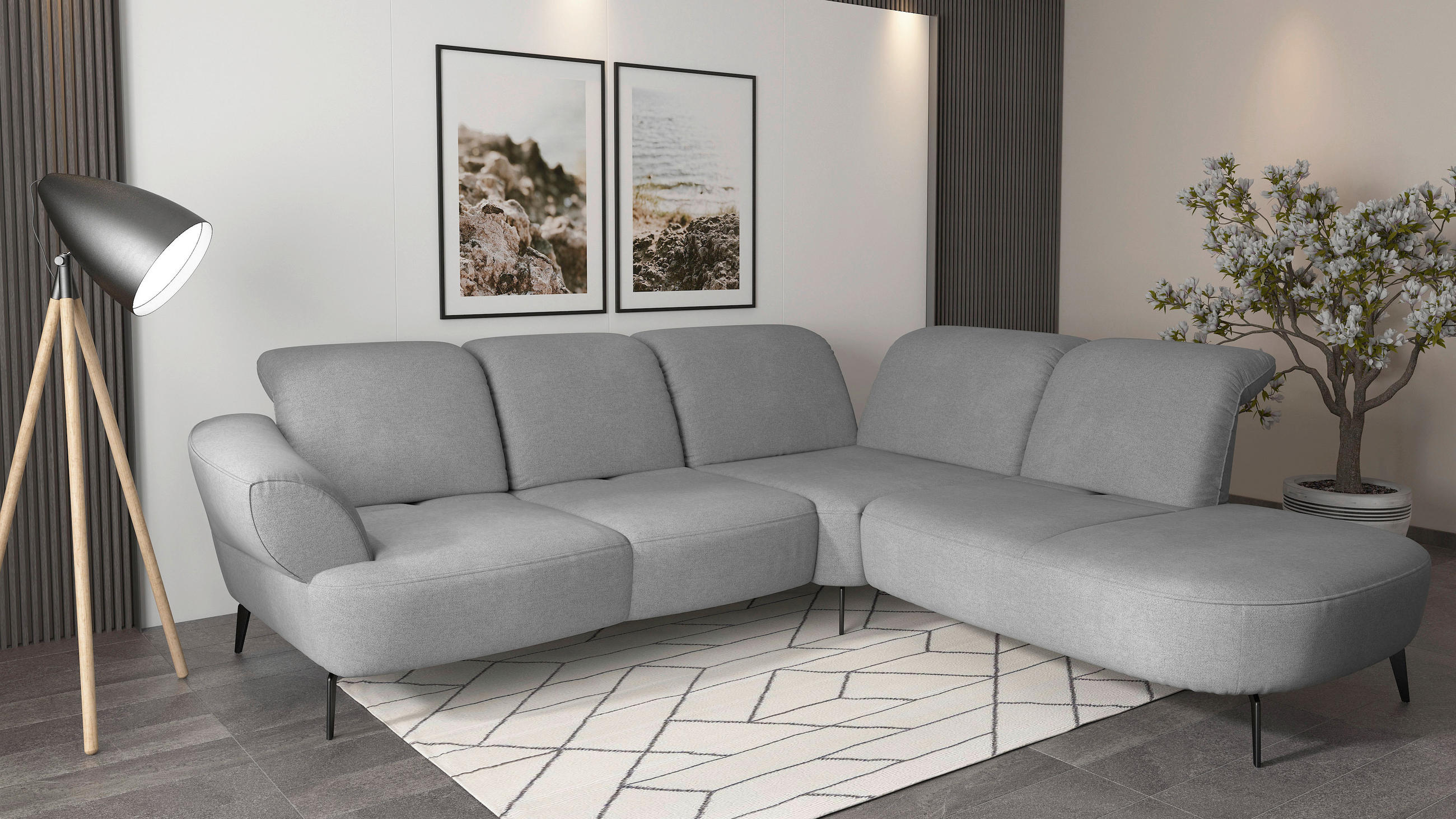 ECKSOFA in Mikrofaser Grau - Schwarz/Grau, Modern, Textil/Metall (302/270cm) - Sit & More