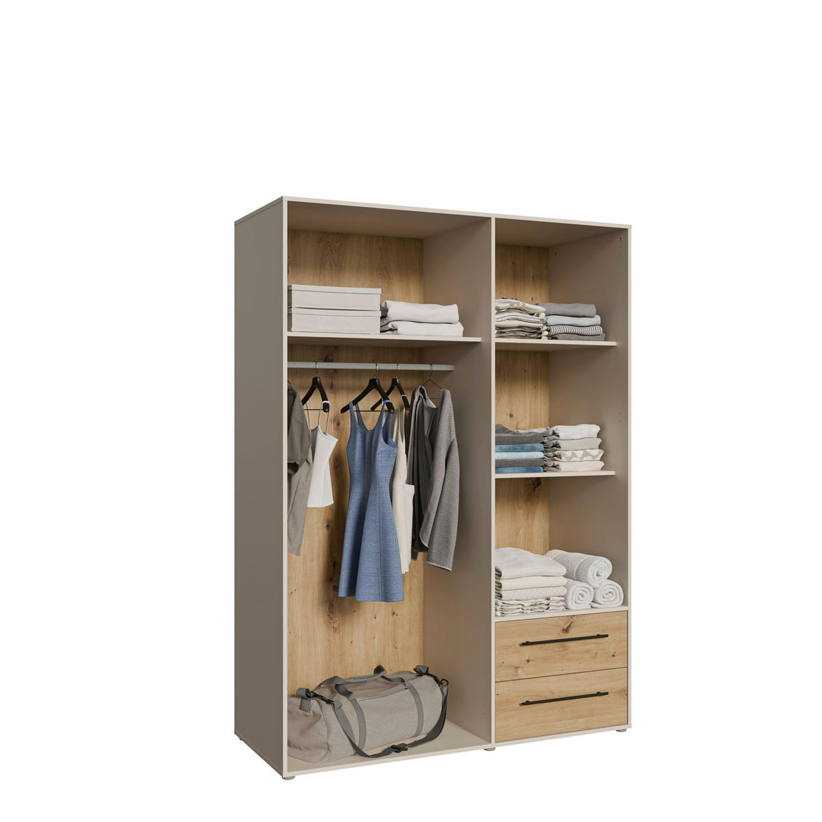 KLEIDERSCHRANK 144/200/59 cm,  in Sandfarben, Eiche Artisan, 3 Tür(en)  - Sandfarben/Schwarz, KONVENTIONELL, Holzwerkstoff/Kunststoff (144/200/59cm) - Milino