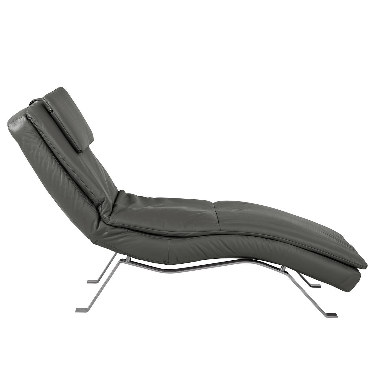 RELAXLIEGE in Echtleder Anthrazit  - Anthrazit/Silberfarben, Design, Leder/Metall (65/95/171cm) - Celina Home