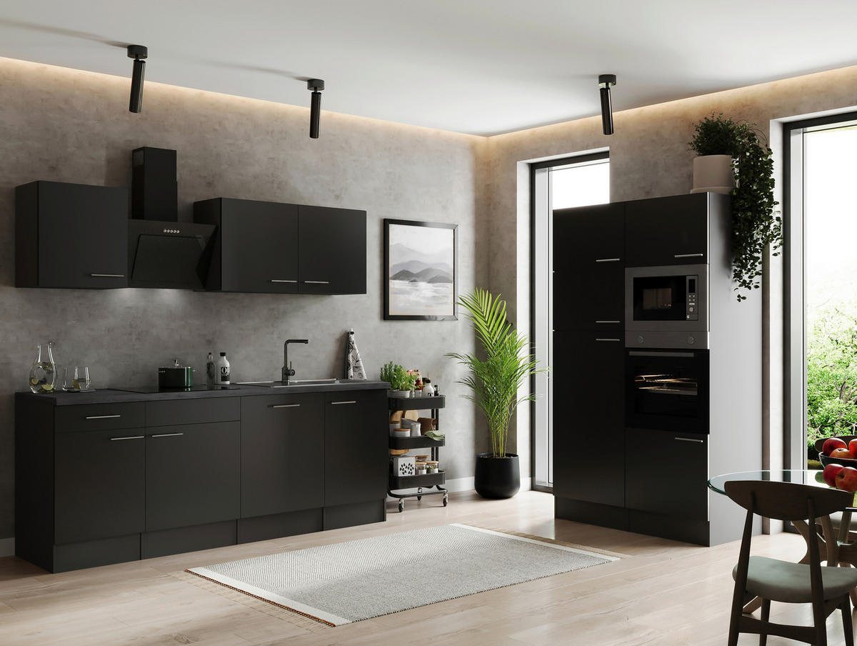 KÜCHENBLOCK 340 cm   in Grau, Schwarz  - Silberfarben/Schwarz, Design, Holzwerkstoff/Metall (340cm) - Respekta