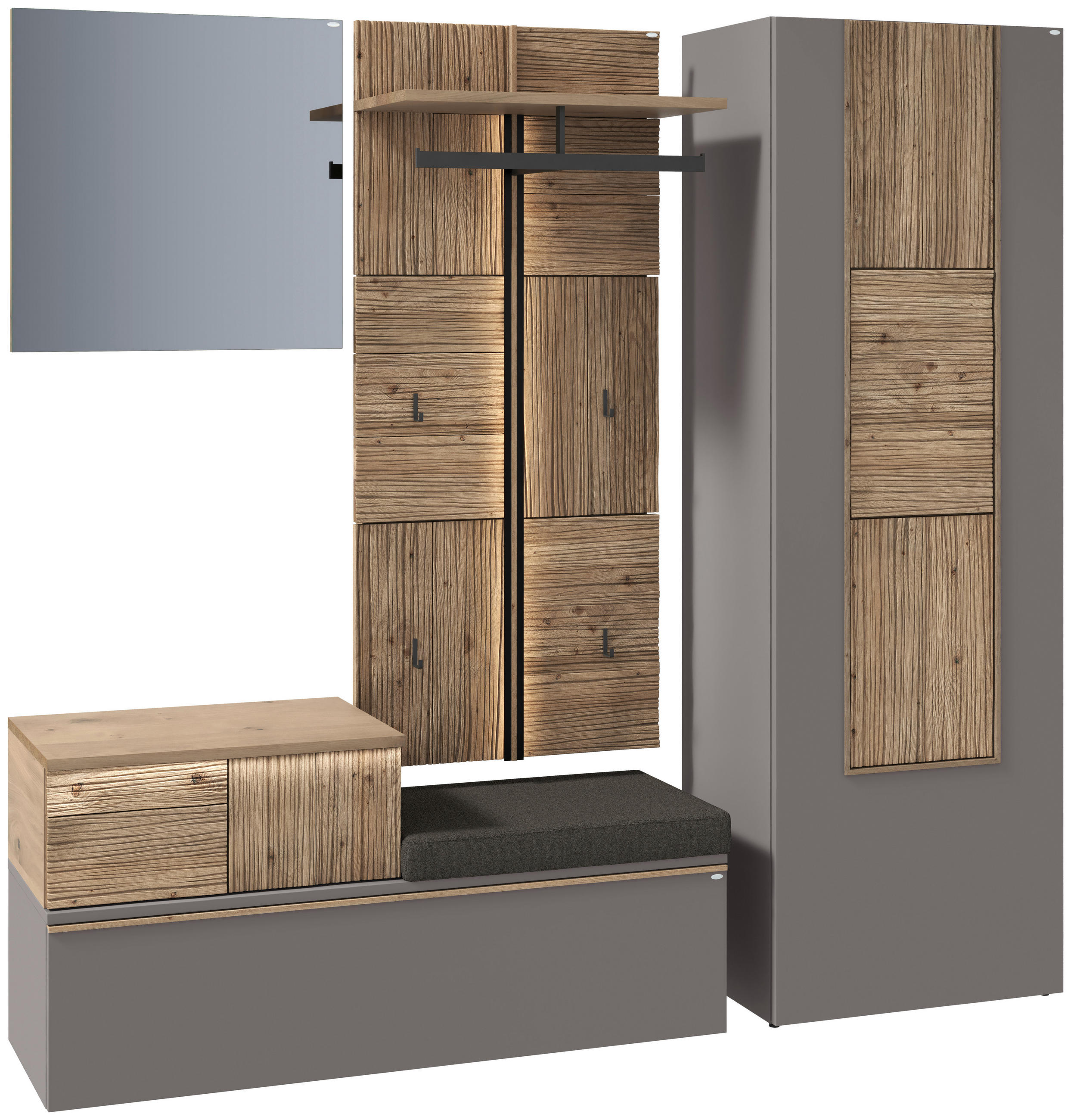 GARDEROBE 4-teilig  in 208/194/42,9 cm  - Wildeiche/Grau, Design, Glas/Holz (208/194/42,9cm) - Voglauer