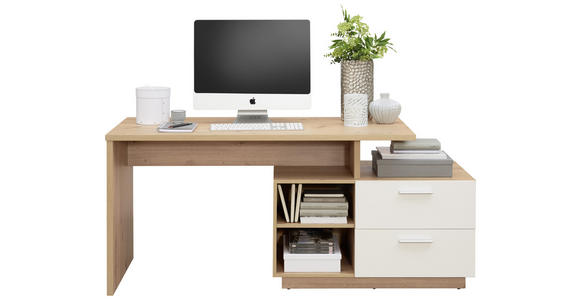SCHREIBTISCH 166/65/75 cm in Weiß, Eiche Artisan - Silberfarben/Weiß, KONVENTIONELL, Holzwerkstoff/Kunststoff (166/65/75cm) - Xora