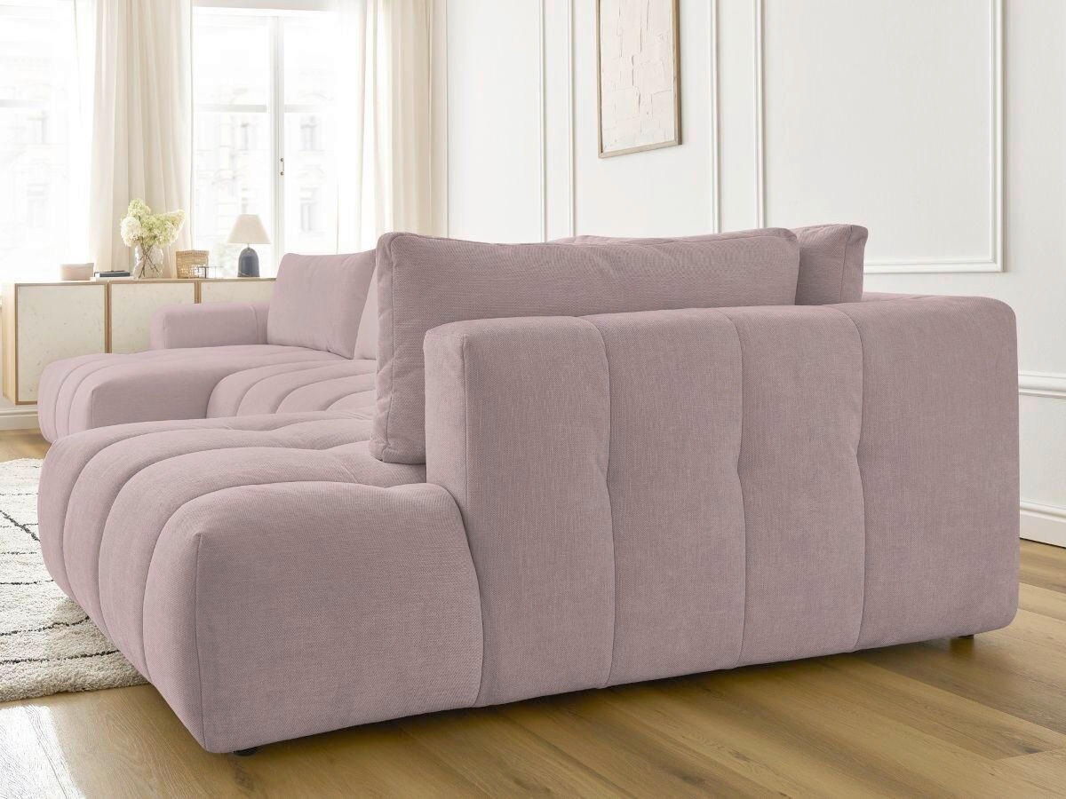WOHNLANDSCHAFT  FUJI  Pink Leinenoptik  - Pink/Schwarz, MODERN, Kunststoff/Textil (160/377/204cm)