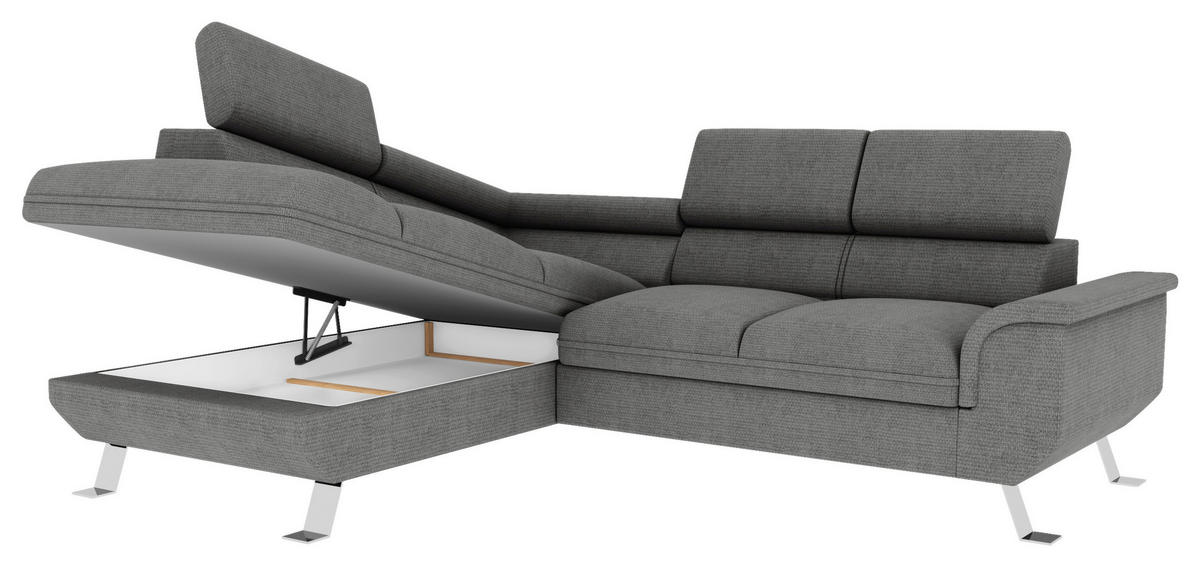 ECKSOFA in Struktur Anthrazit  - Anthrazit/Silberfarben, Konventionell, Textil/Metall (207/268cm) - MID.YOU